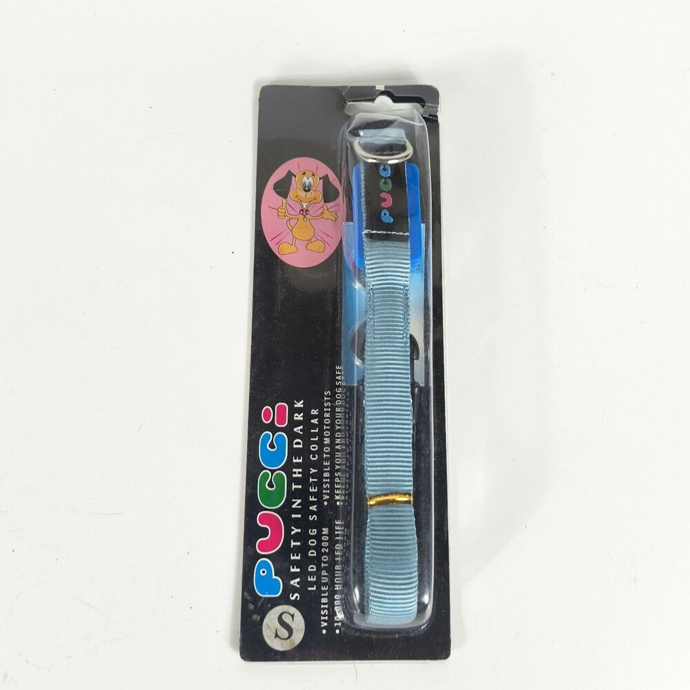 PUCCI LED Dog Safety Collar Small Blue Light Up Safety In The Dark Visible 200m